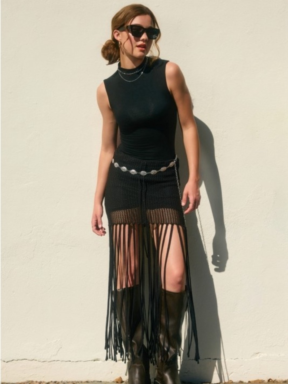 Main Stage Crochet Fringe Hem Skirt
